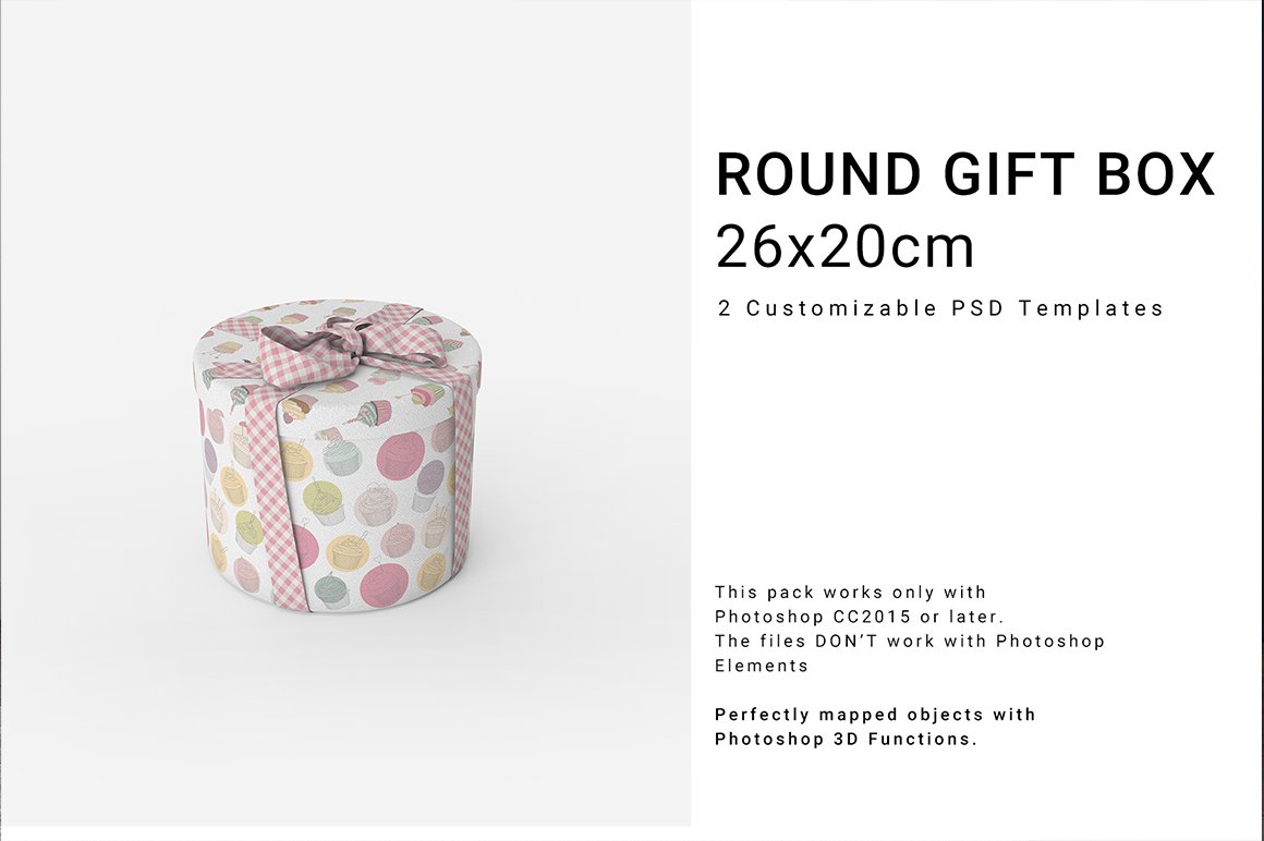 Round Gift Box 26x20cm Mockup Set