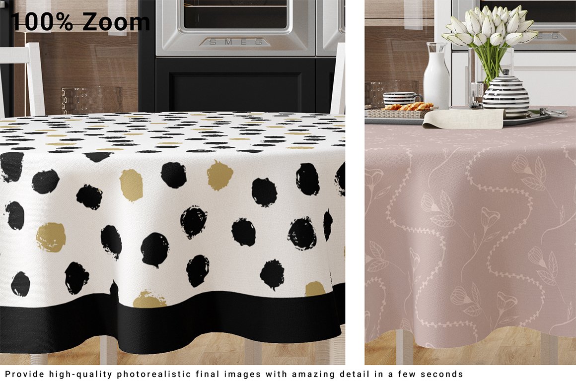Round Tablecloth in Kitchen Mockup Set