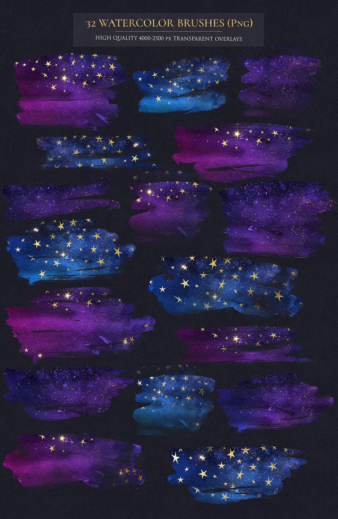 Sky & Stars Watercolor Transparent .PNG Overlays