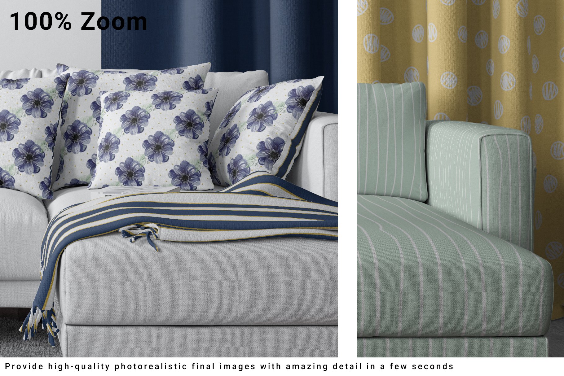 Sofa, Curtain, Pillows & Blanket Set