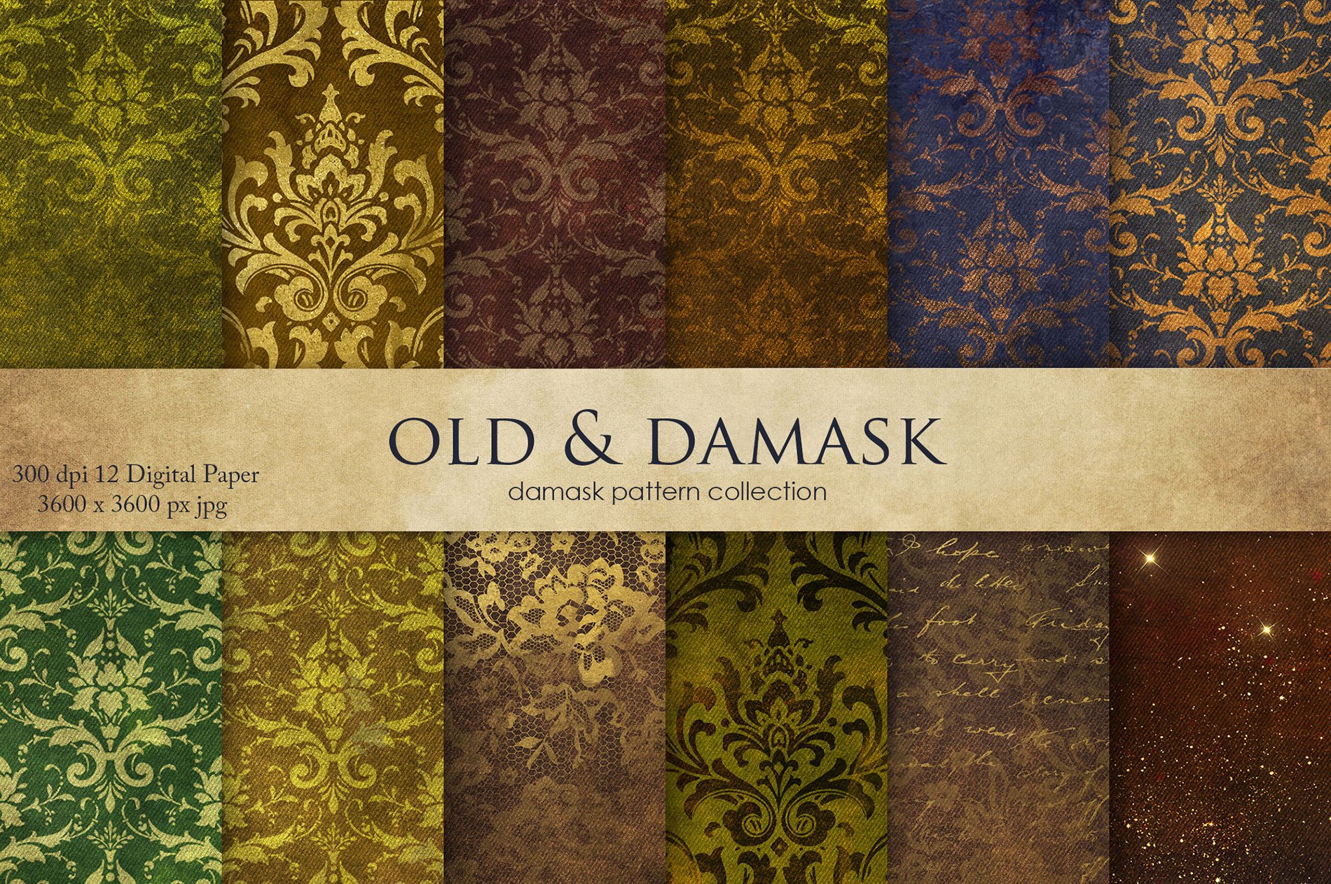Vintage Gold Damask Patterns Pack