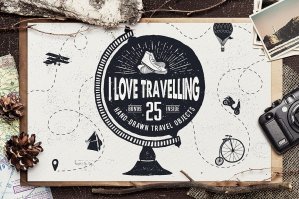 I Love Travelling 25 Hand Drawn Travel Objects