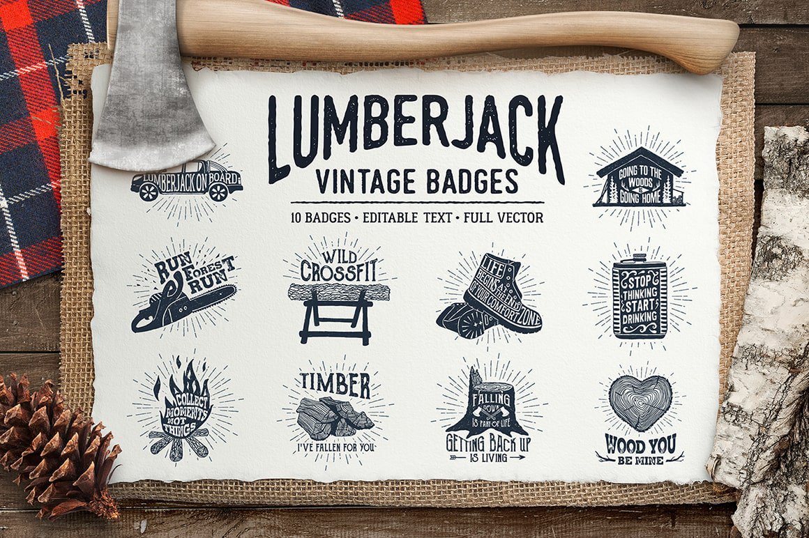 Lumberjack - 10 Vintage Badges