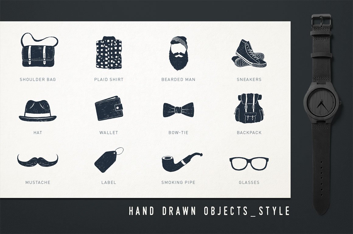 Mr.Hipster 37 Hand Drawn Objects + Bonus