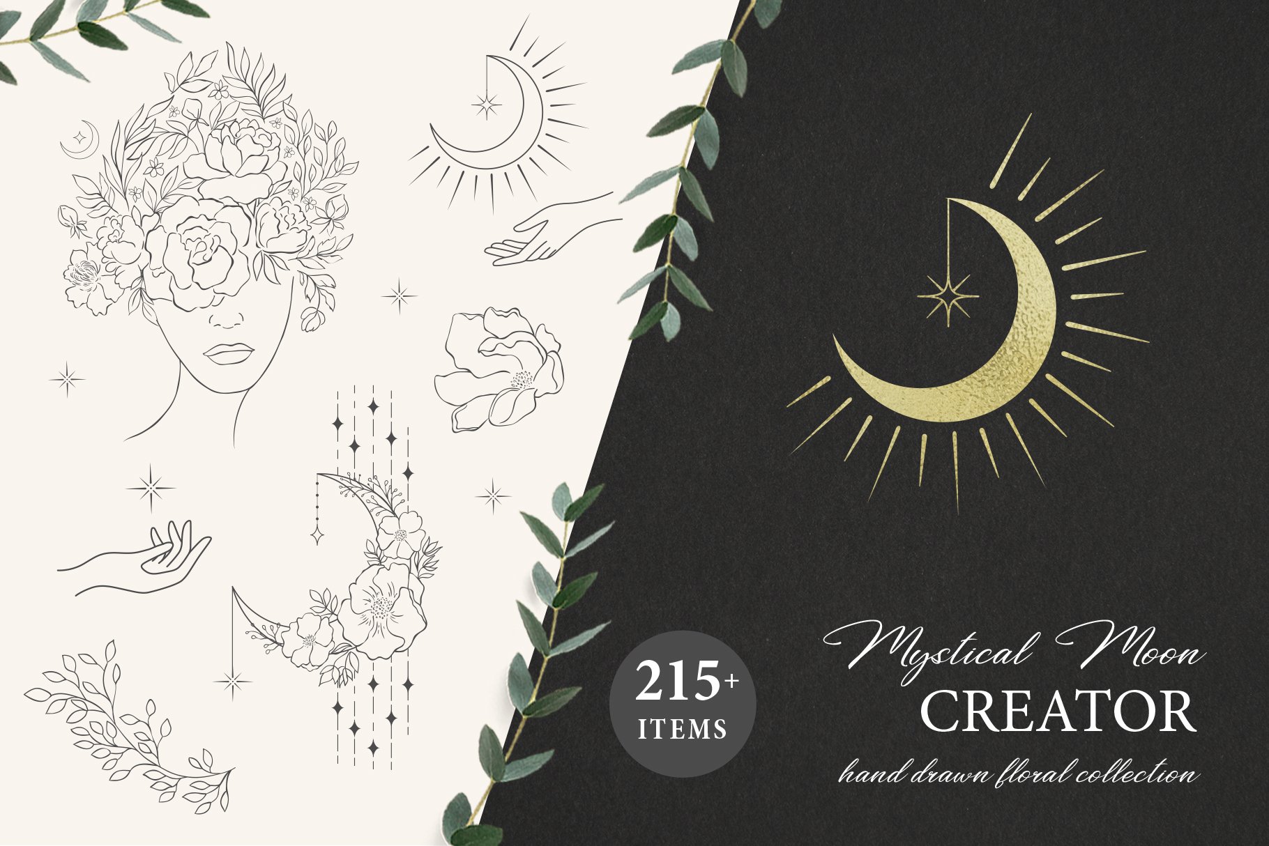 Mystical Moon - Hand Drawn Floral Logo Print