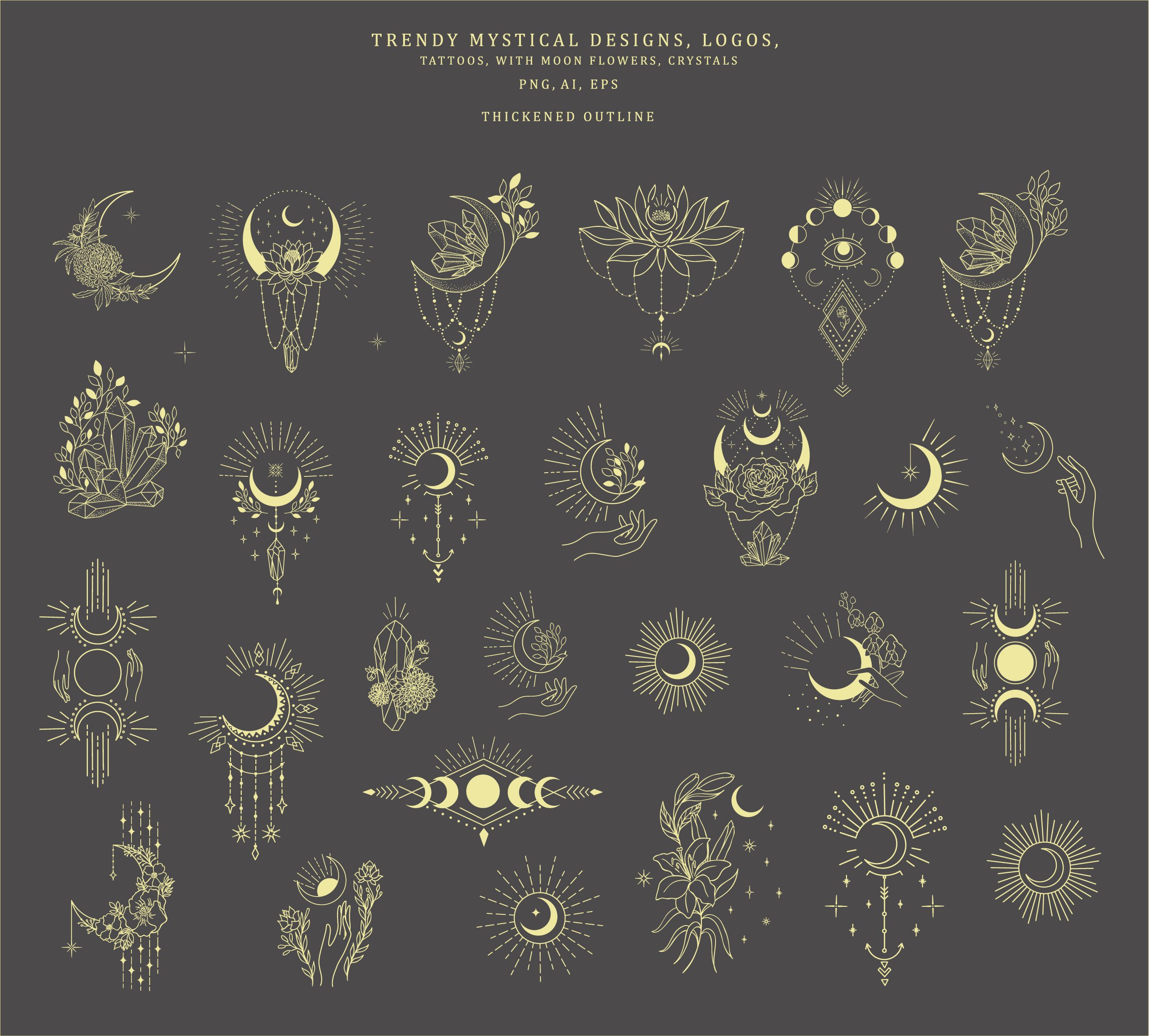Mystical Moon - Hand Drawn Floral Logo Print