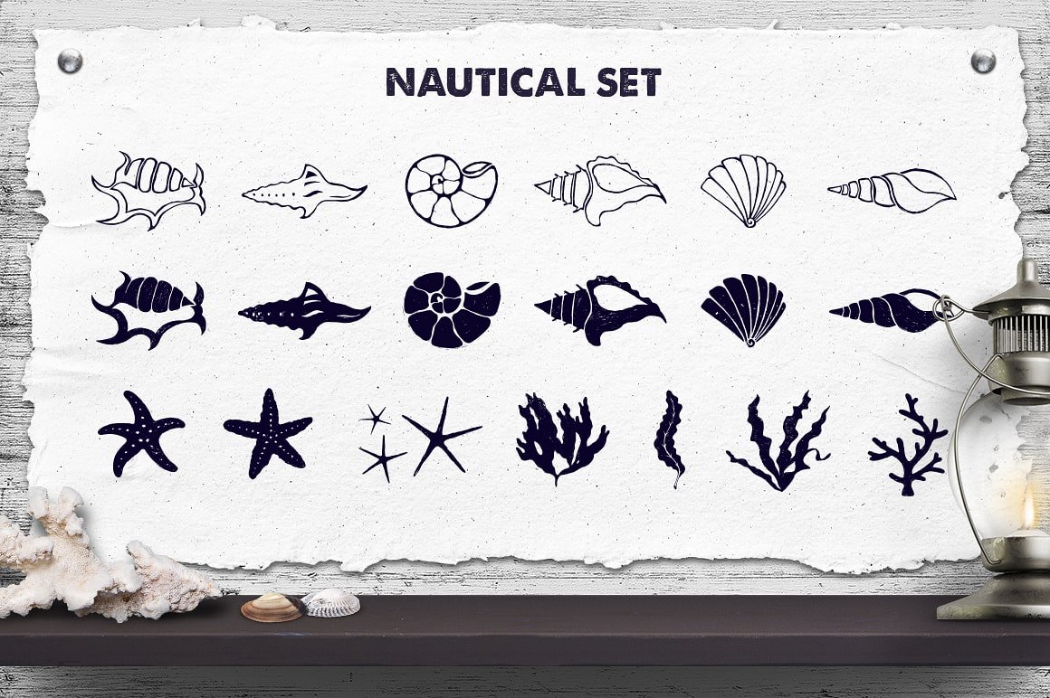 Nautical Collection - 65 Hand Drawn Objects + Bonus