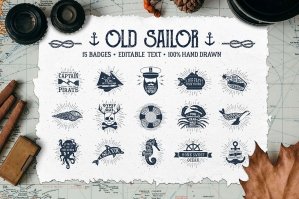 Old Sailor - 15 Vintage Badges
