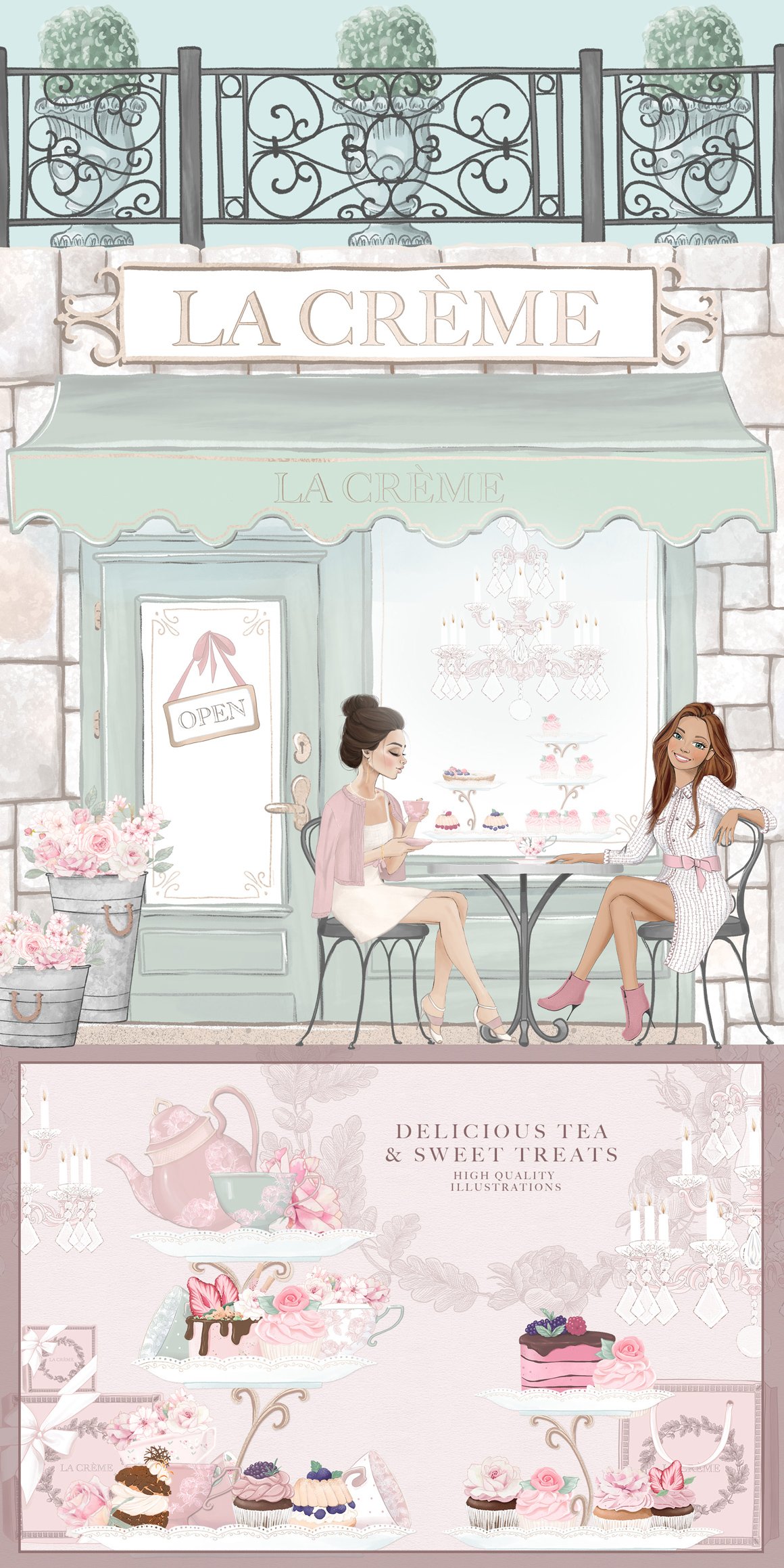 Tea & Patisserie Illustration Clipart Kit