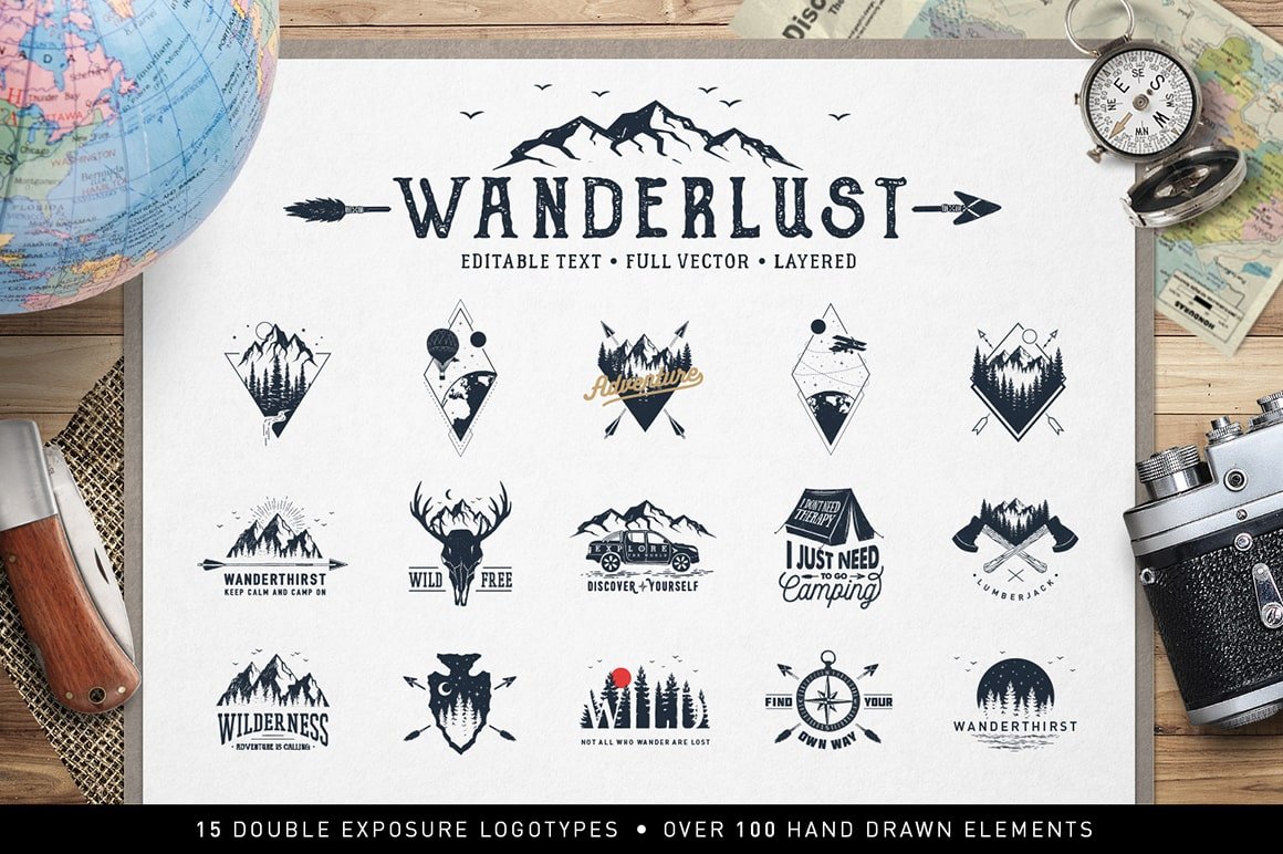 Wanderlust - 15 Double Exposure Logos