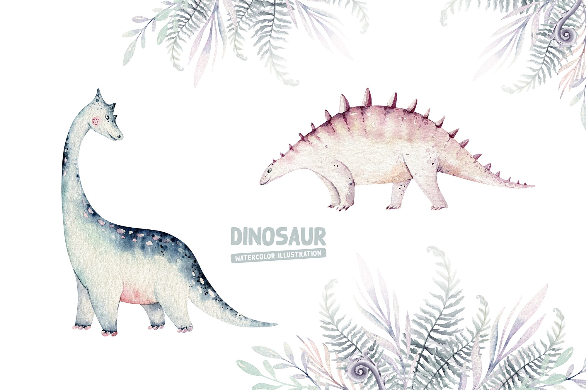 Dino Watercolor Collection. Dinosaur Set. Part I