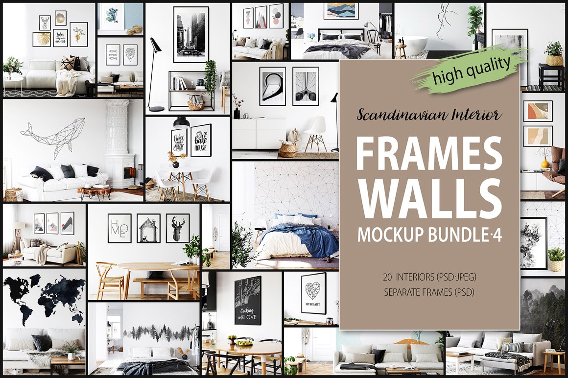 Frames & Walls Scandinavian Mockups Bundle - 4