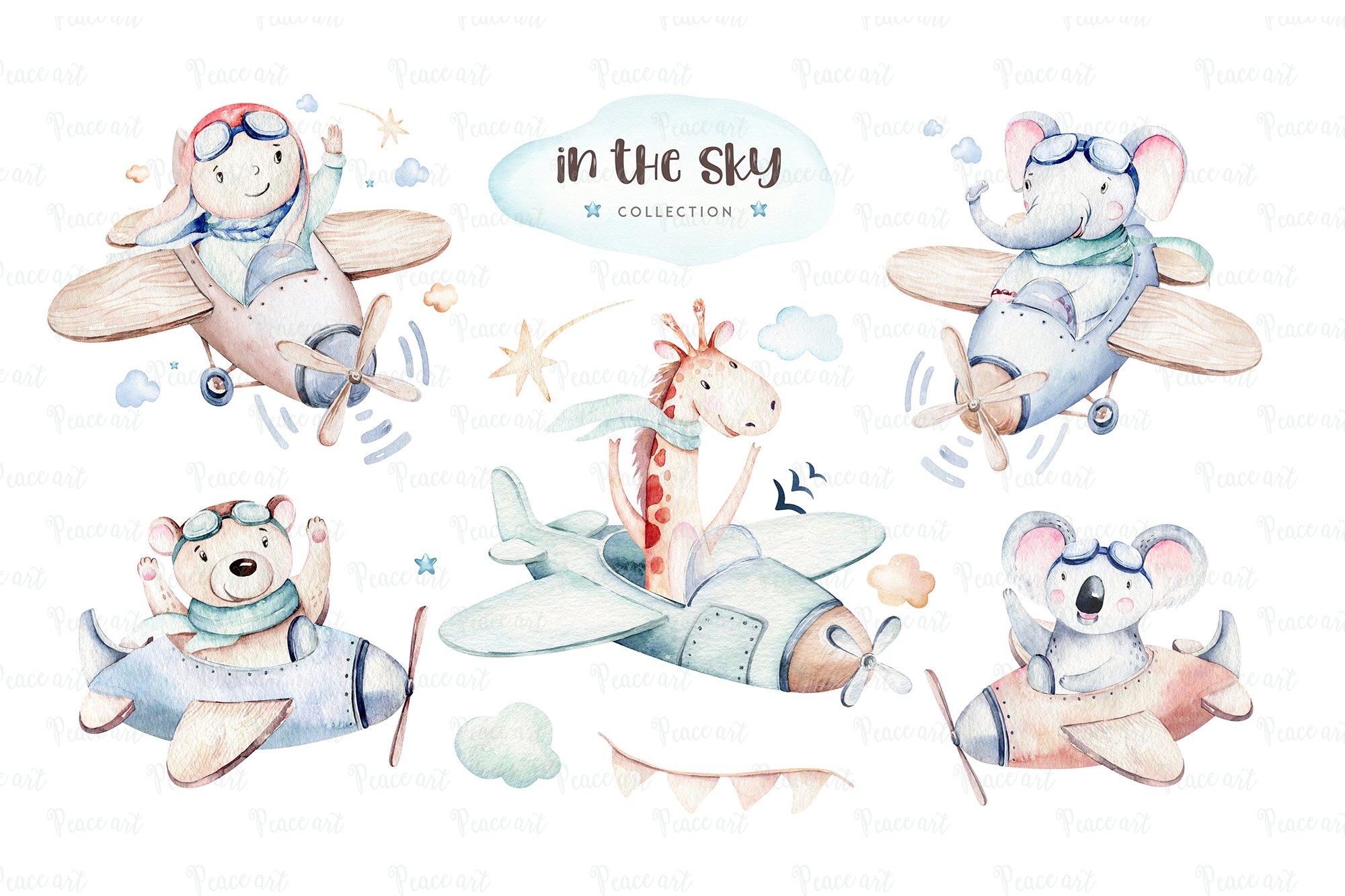 In The Sky Watercolor Set - Baby Animal Pilot