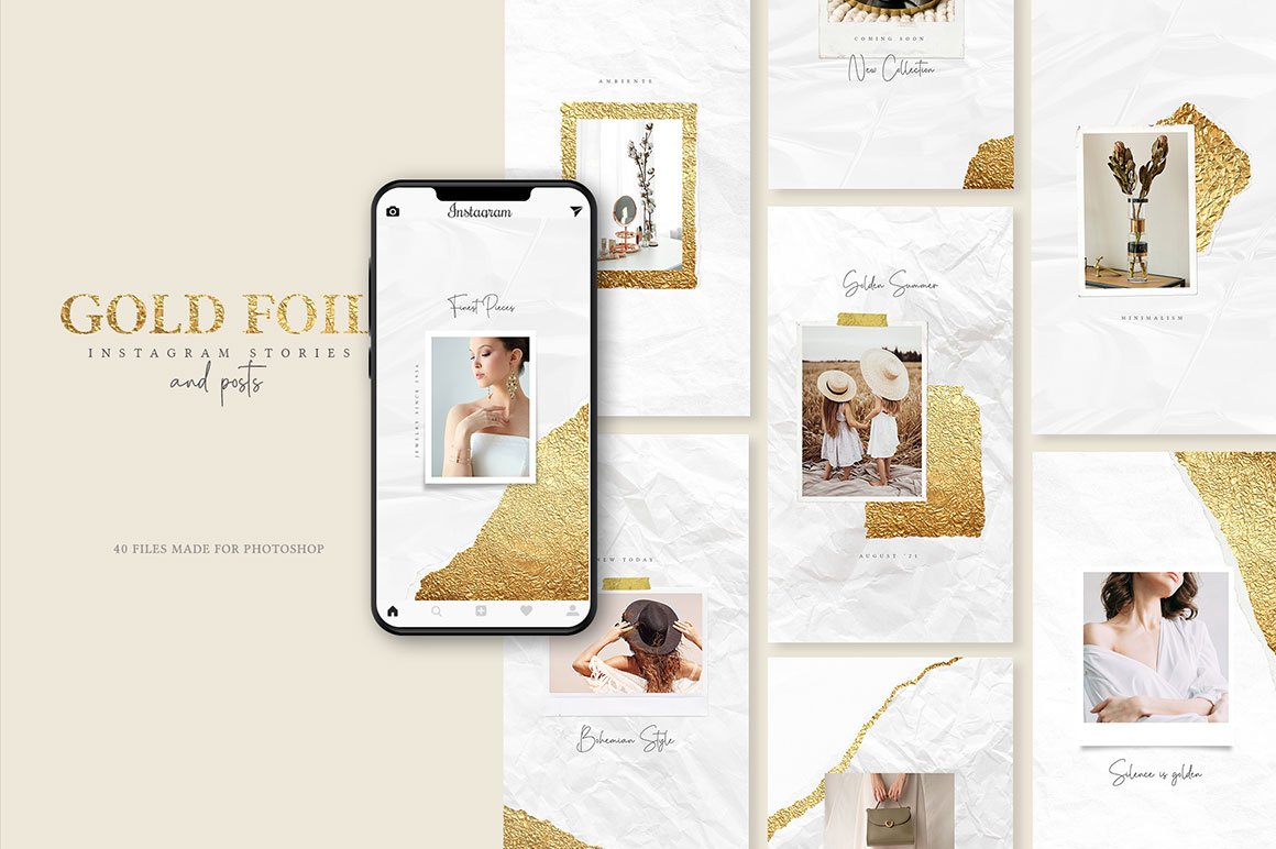 Minimal Goldfoil Instagram Posts and Stories