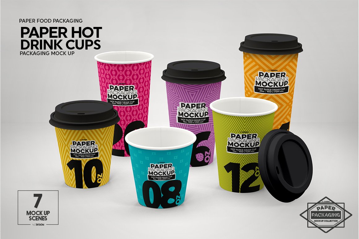 Paper Hot Drink Cups Packaging Mockup