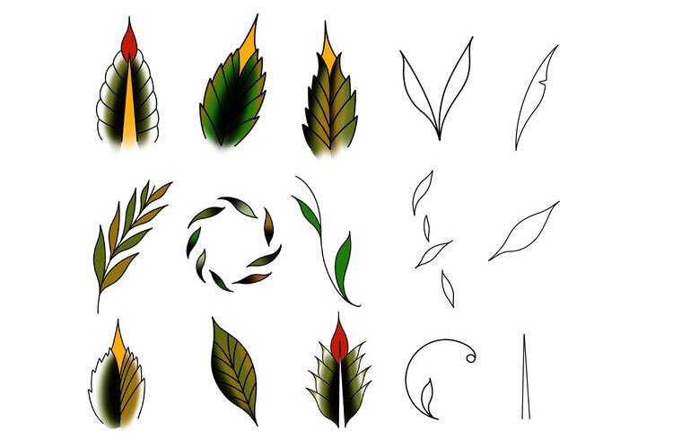 Procreate Tattoo Traditional Style Leaf set