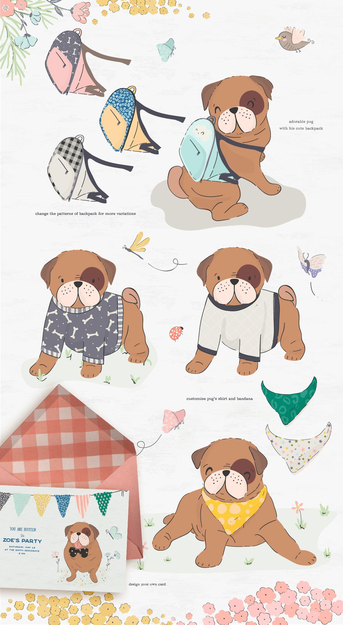 Pugs and Friends Illustrations and Patterns