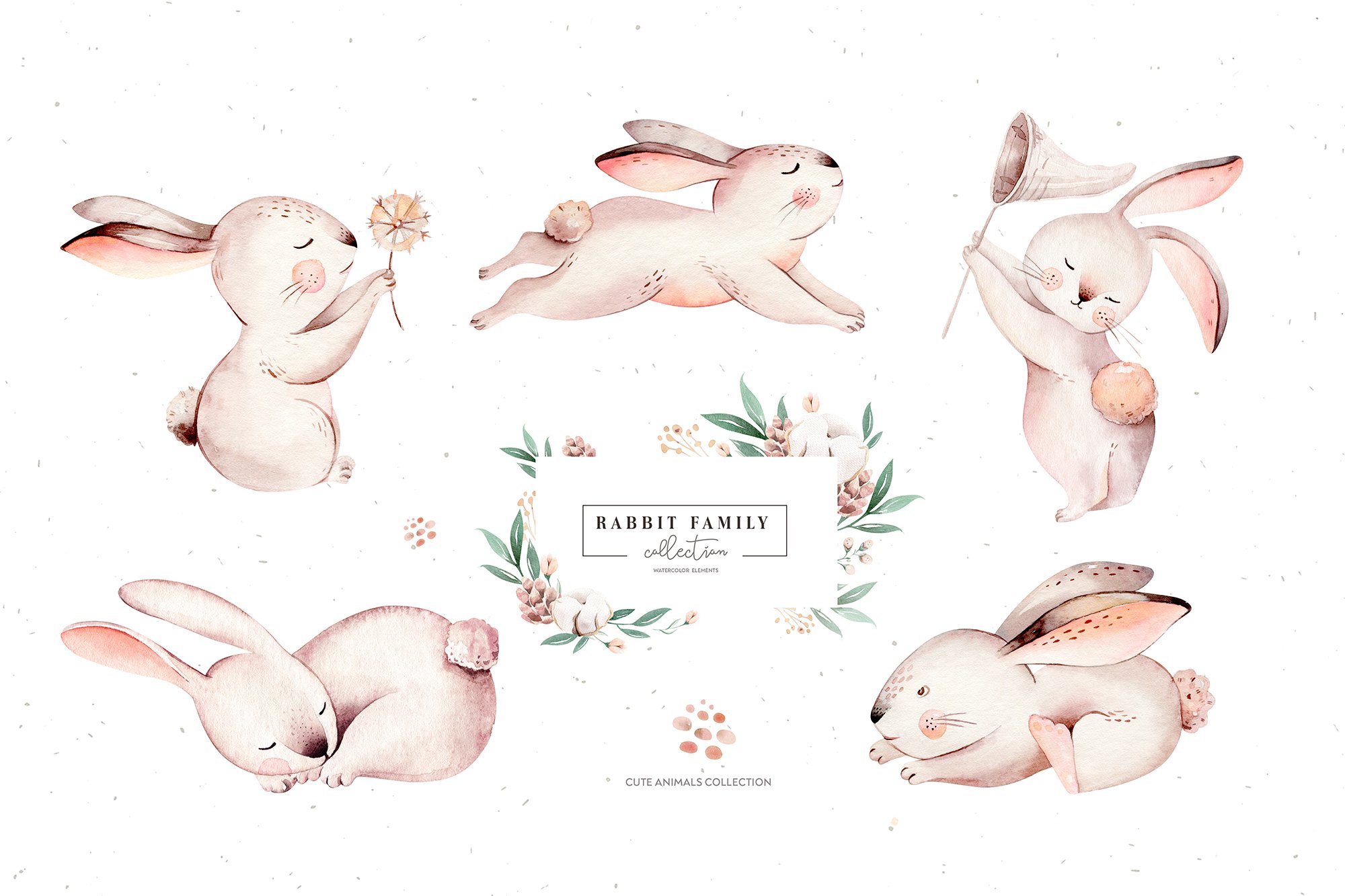 Rabbit Family. Watercolor Collection