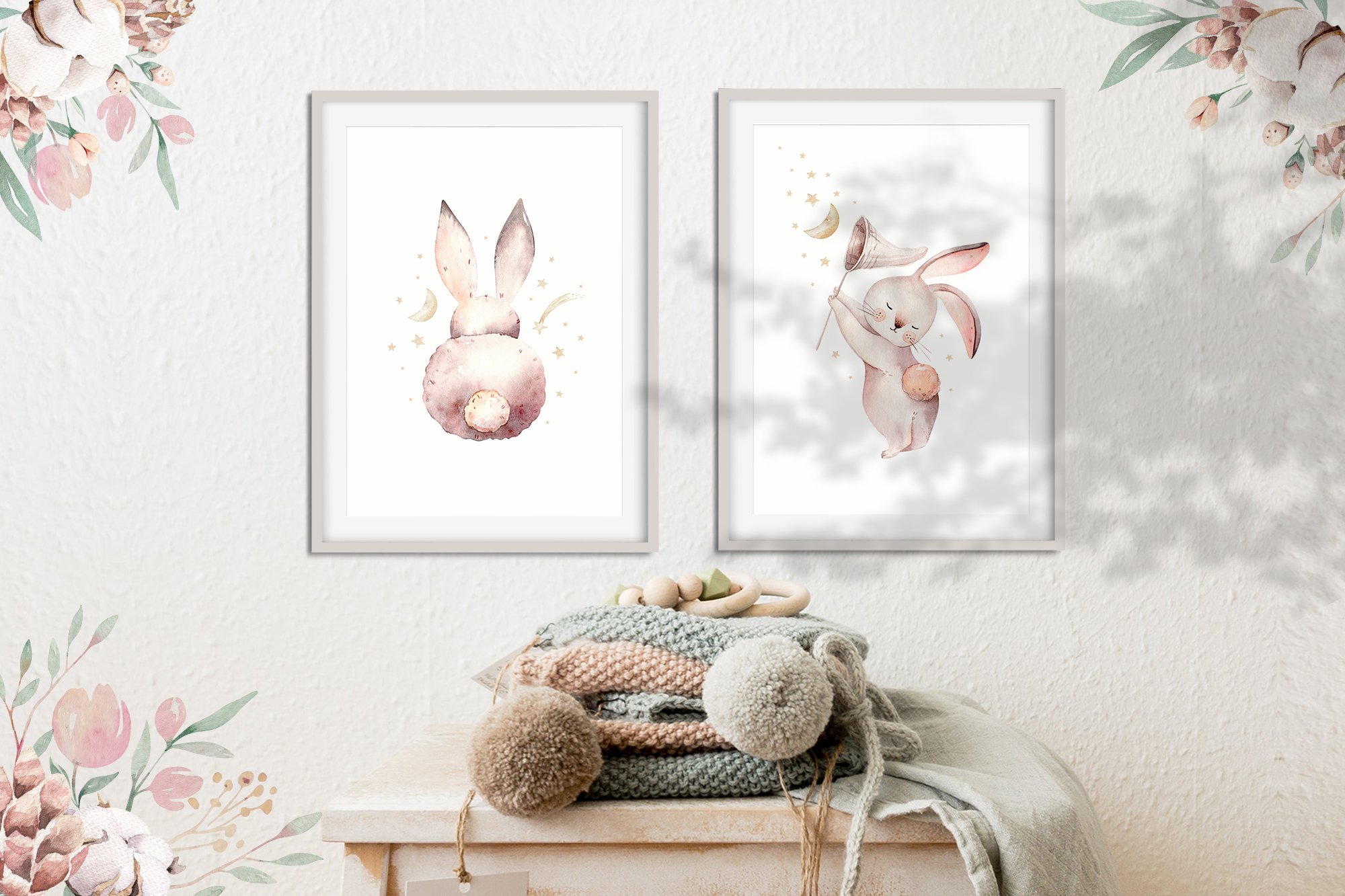 Rabbit Family. Watercolor Collection