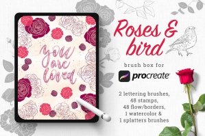 Roses and Bird: Brush Box for Procreate