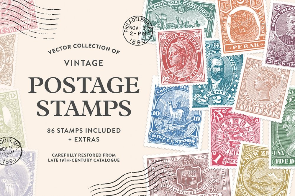 Vintage Postage Stamps Collection - Design Cuts