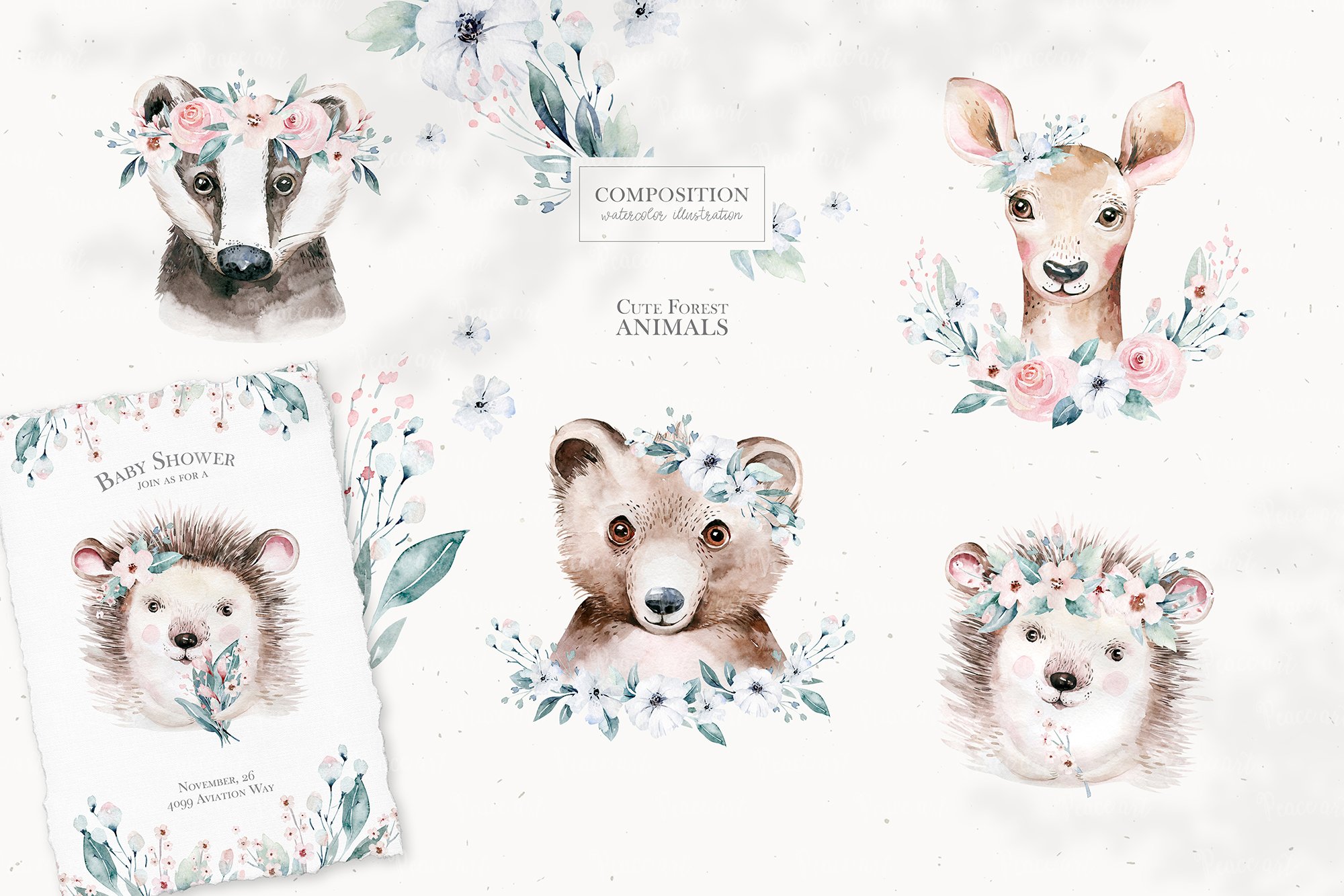 Watercolor Forest Animals Portrait Collection