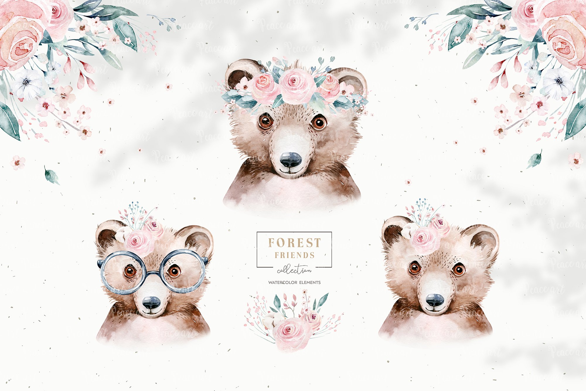 Watercolor Forest Animals Portrait Collection