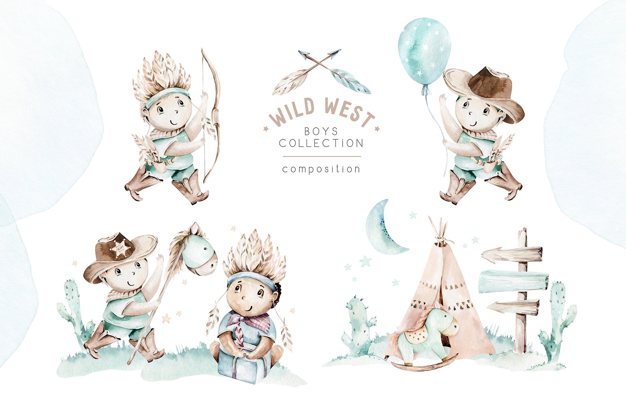 Wild West Set - Boys World Watercolor Collection