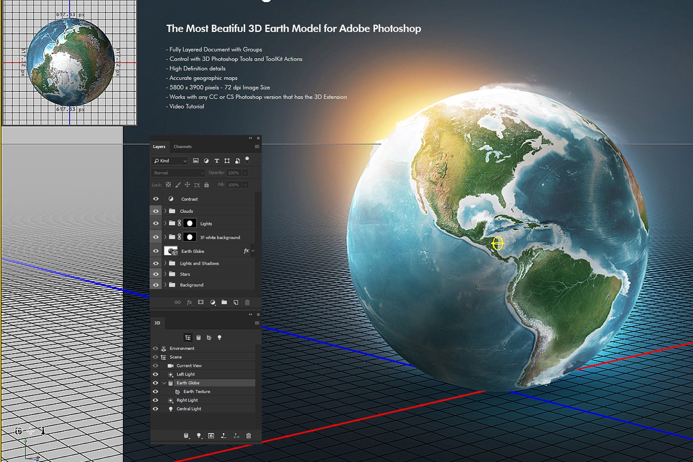 3D Planet Earth World for Photoshop