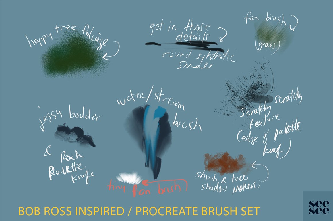 Bob Ross Inspired Procreate Brushes - Design Cuts