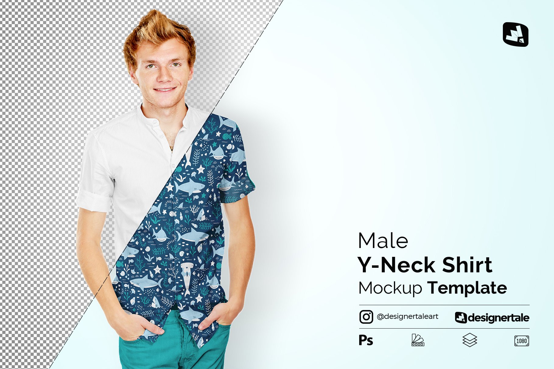 Male Y-Neck Shirt Mockup