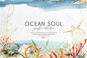 Ocean Soul. Watercolor Underwater Clipart