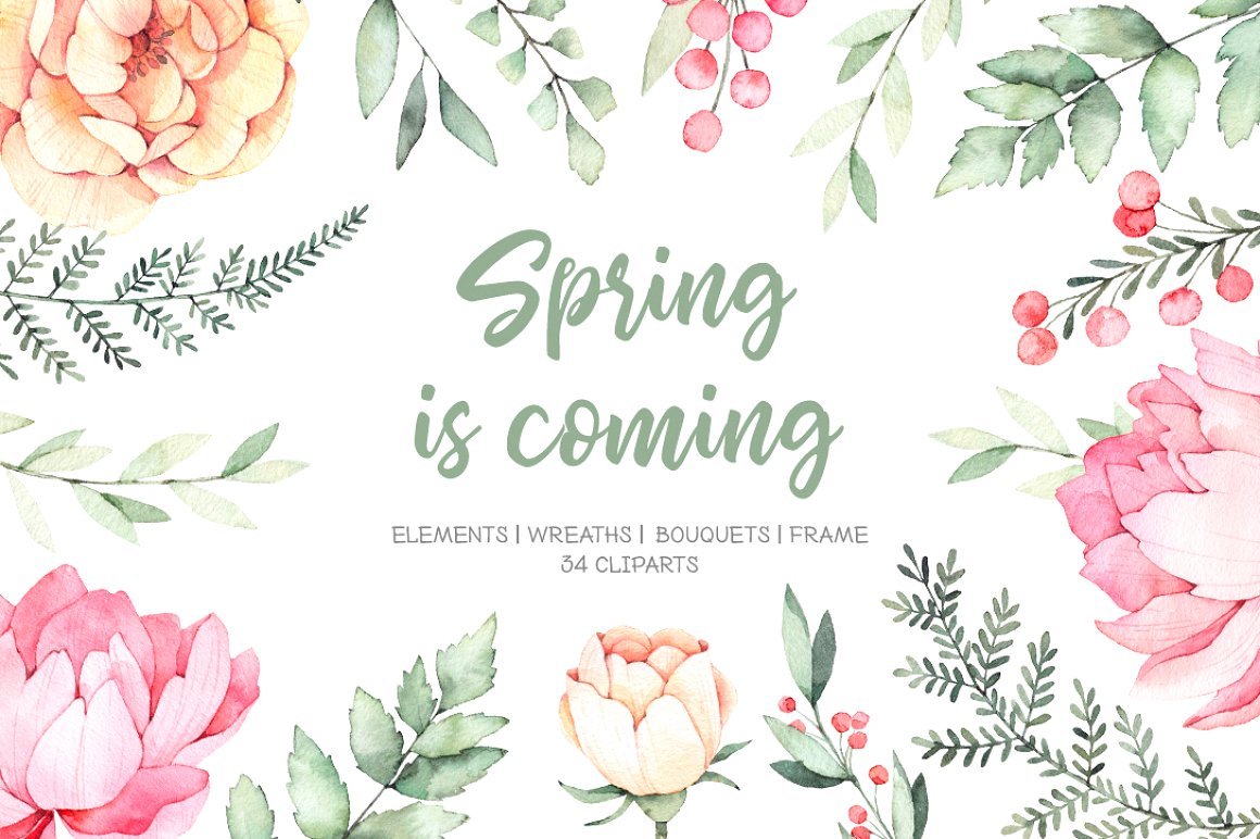 Spring is Coming Watercolour Flowers and Wreaths