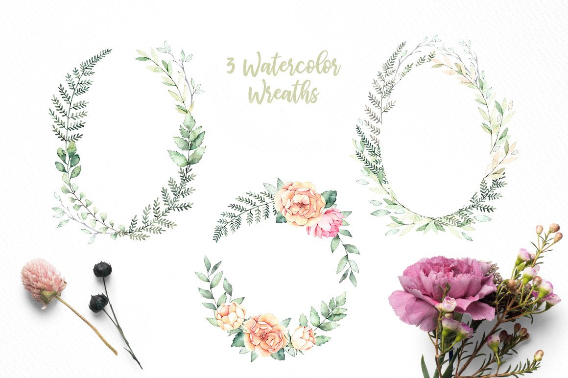 Spring is Coming Watercolor Flowers and Wreaths