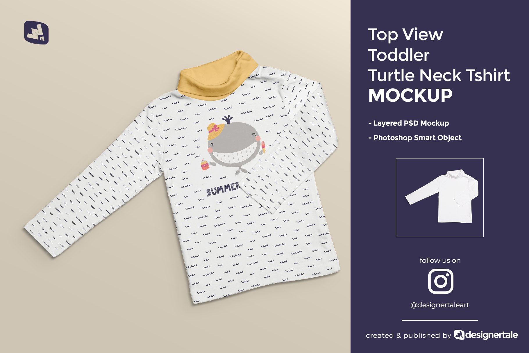 Top View Toddler Turtle Neck Tshirt Mockup