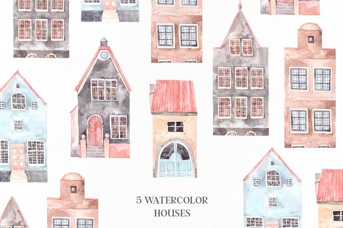 Watercolor Old Town House