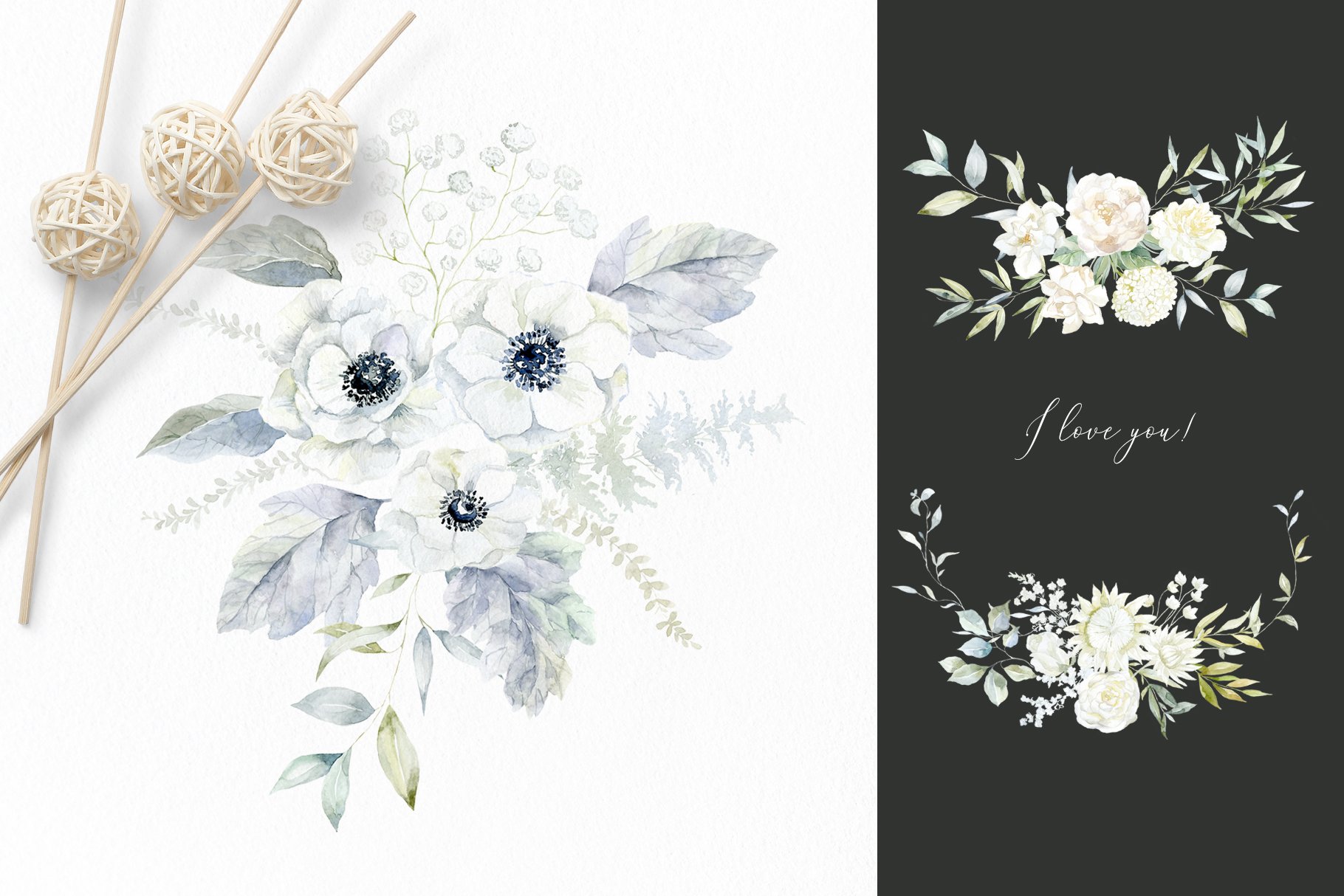 White Flowers, Wedding Frames & Women Heads. Moon.