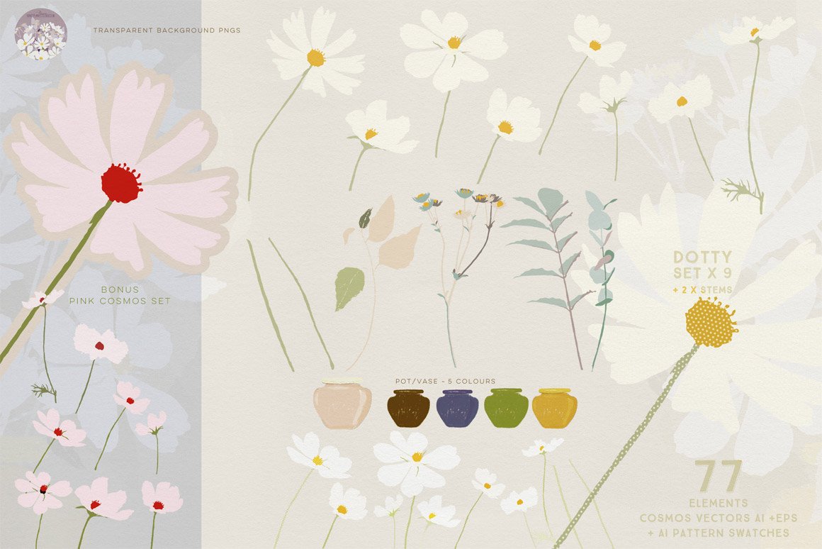 Abstract Florals Cosmos Collection Illustrations