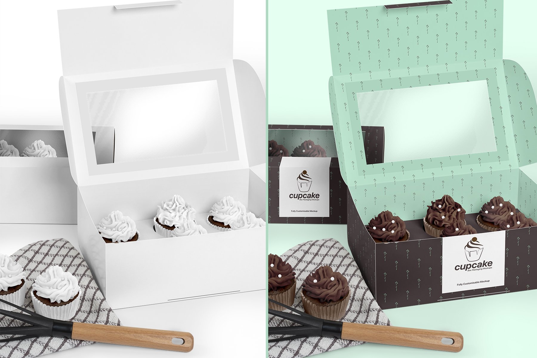 Cupcake Box Packaging Mockups Bundle