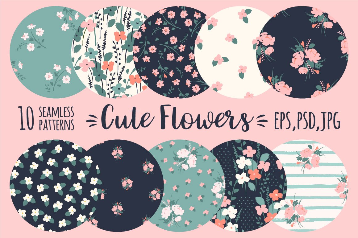 Cute Flowers. 10 Floral Abstract Seamless Patterns - Design Cuts