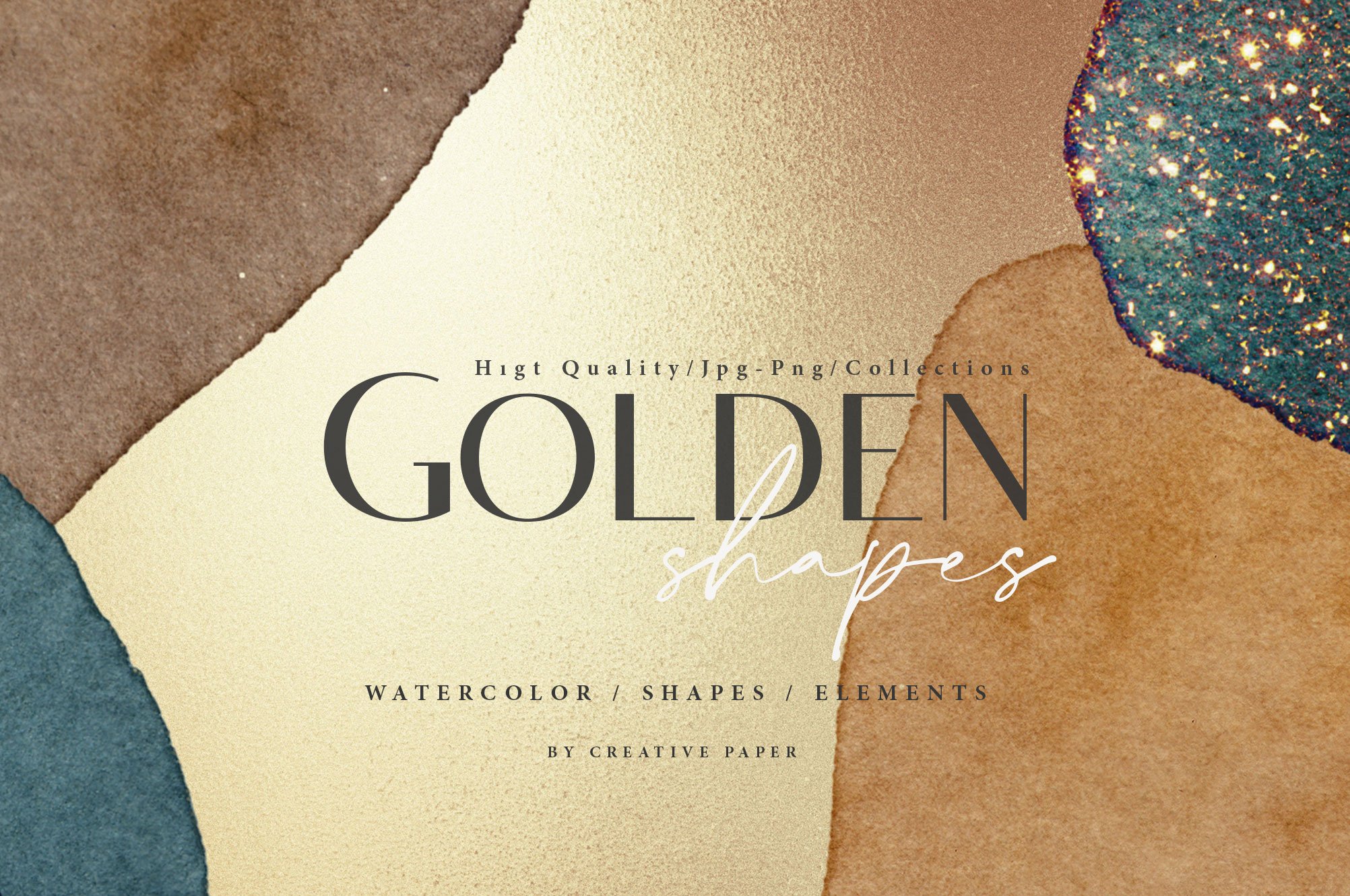 Gold Watercolor Shapes JPG and PNG Overlays