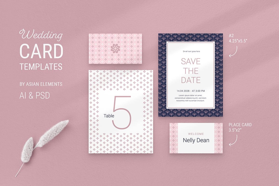 Navy & Pink Wedding Templates Suite