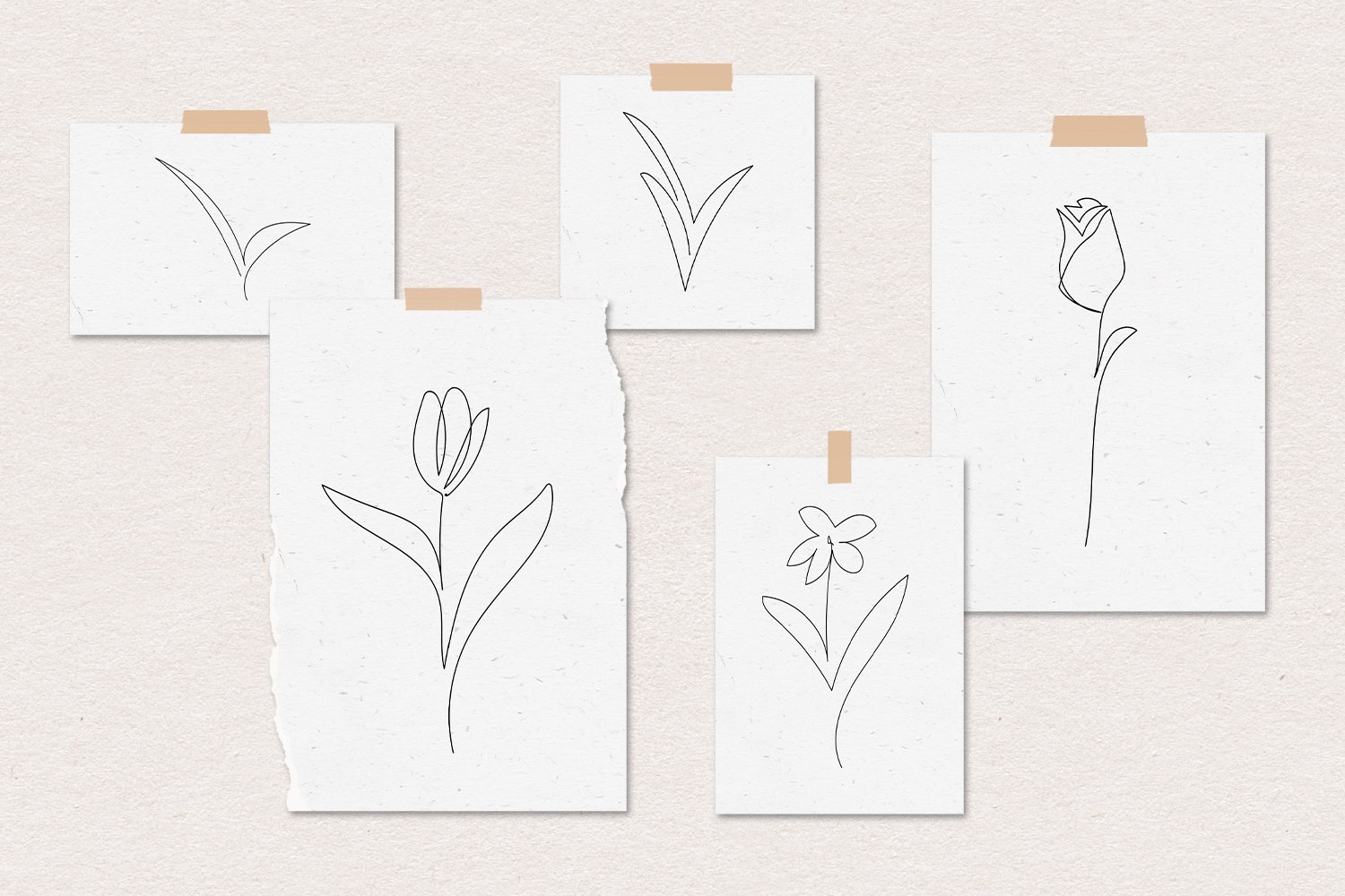 One Line Flowers & Abstract Shapes Vector Clip Art