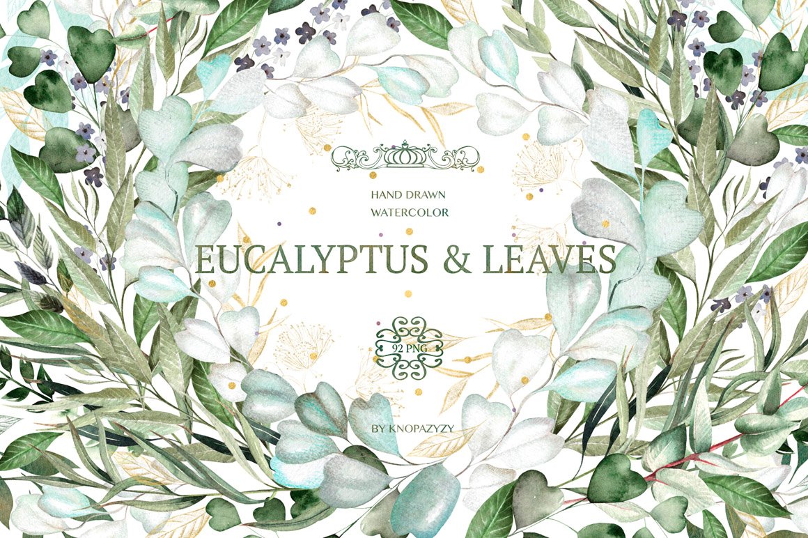 Set of Watercolor Eucalyptus & Leaves