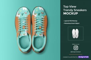 Top View Trendy Sneakers Mockup