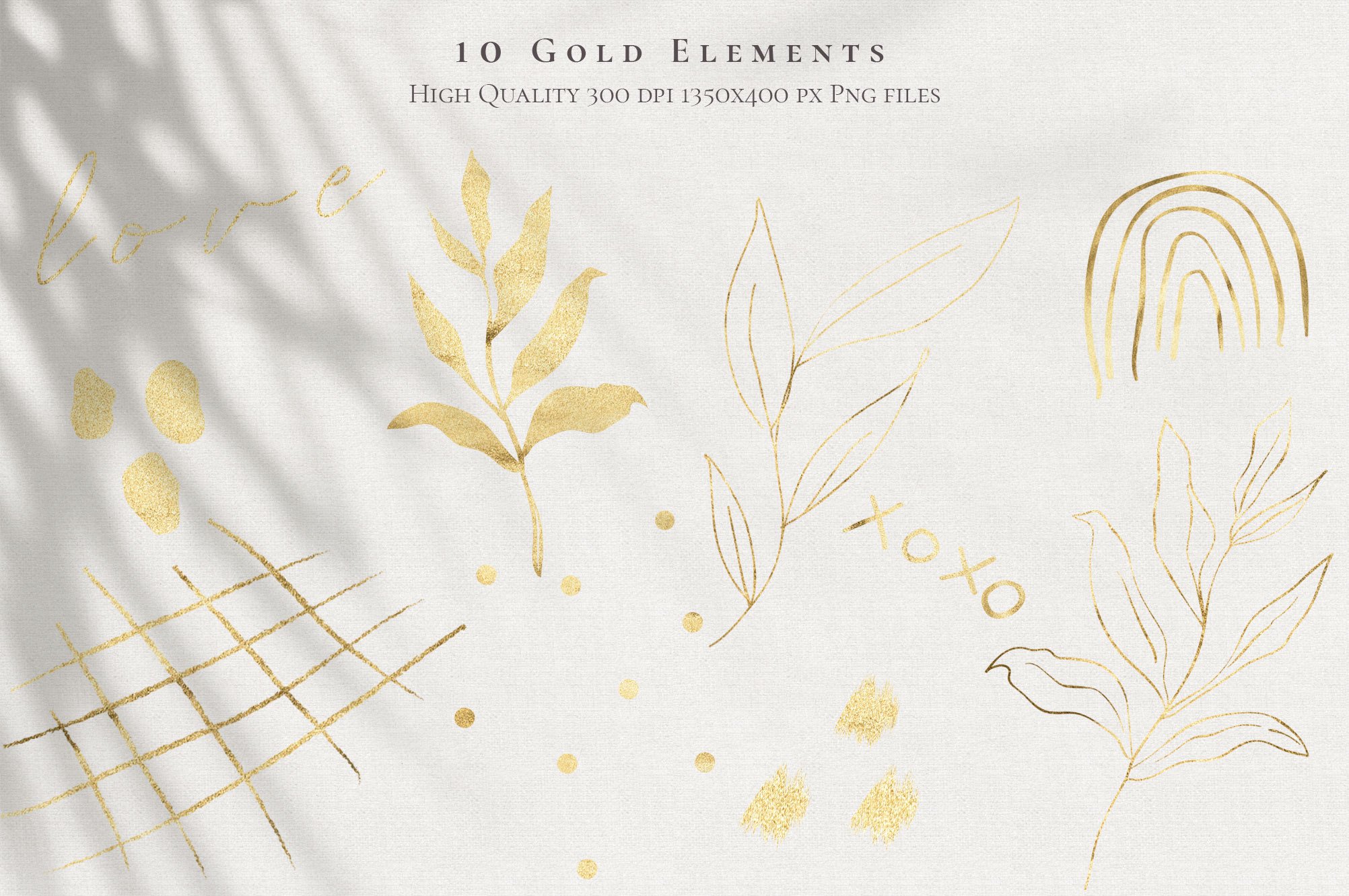 Watercolor Shapes & Gold Elements PNG Overlays