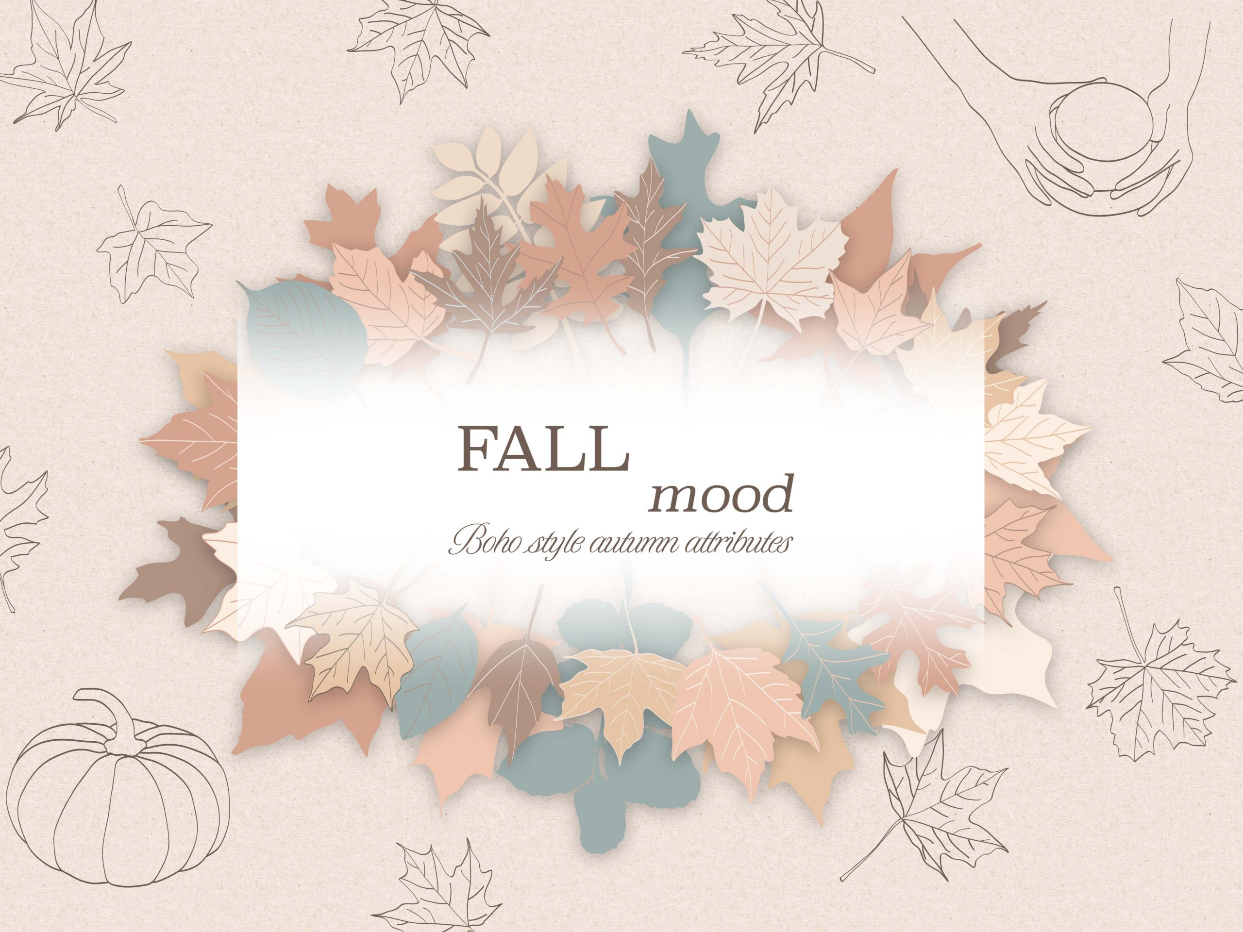 Fall Leaves & Pumpkins Vector Clip art Boho Style
