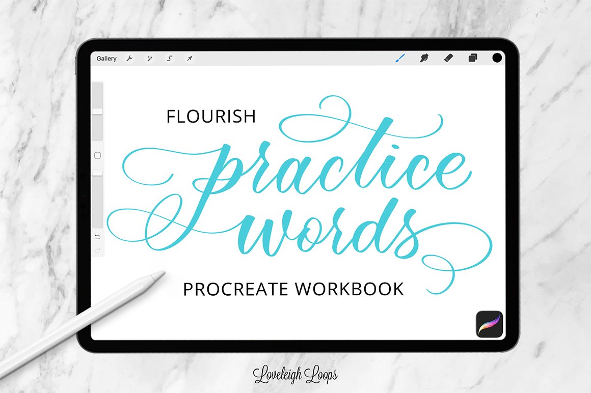 Flourish Practice Words Procreate Workbook