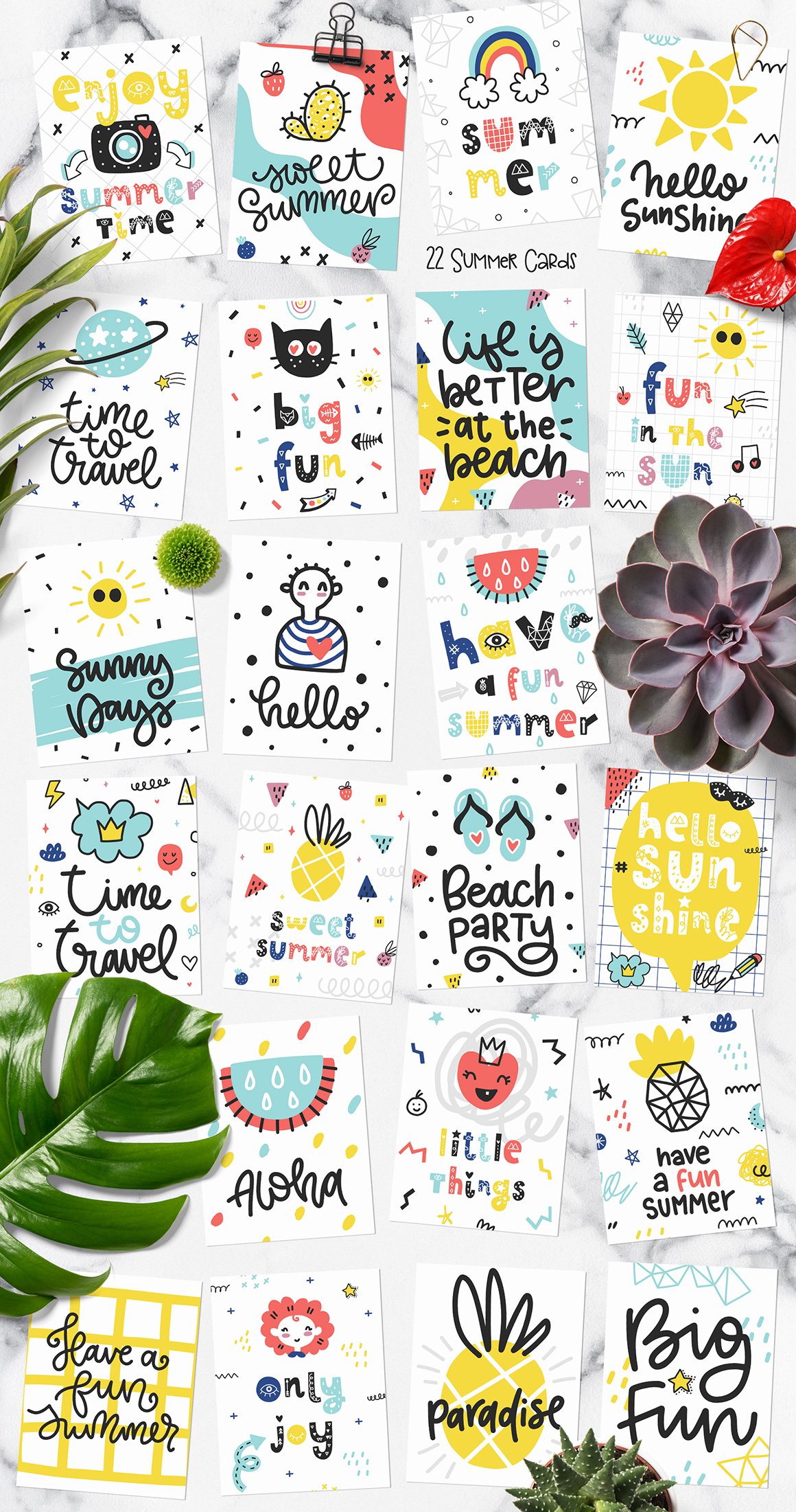 Hello Summer Doodles - Clipart and Patterns Set