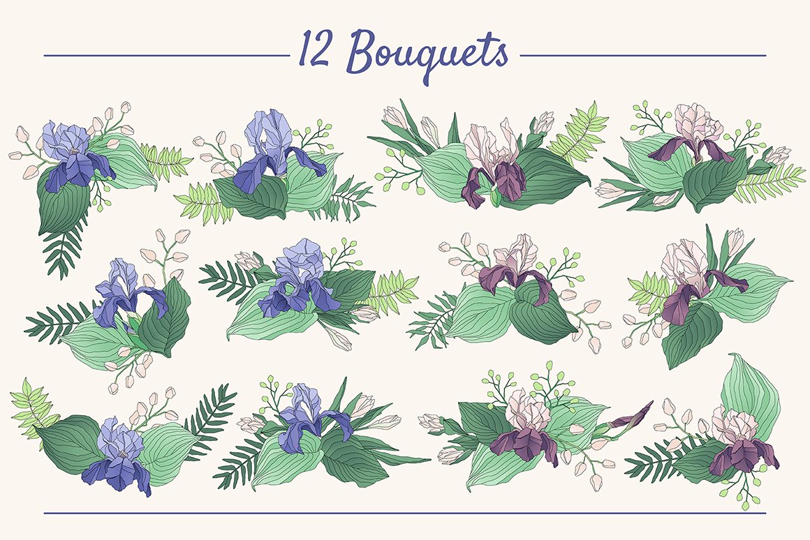 Iris Bouquet. Set of Floral Elements